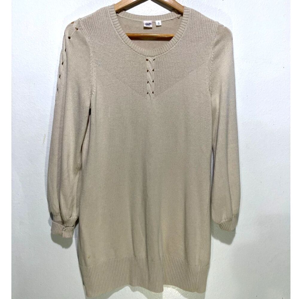 GAP sweater/ Knit short dress bishop sleeves neutral cable knit accent women M